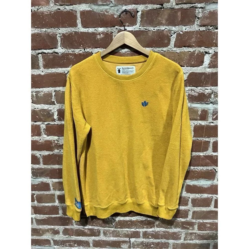 Dutch Bros Mens Yellow Fleece Long Sleeve Sweatshirt Size Medium